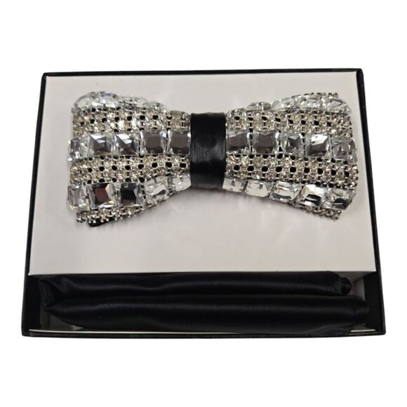 MEN'S MULTI-COLOR GLITTER RHINESTONE  BOW TIE & POCKET SQUARE BY EJ SAMUEL SBT30 - Picture 1 of 3